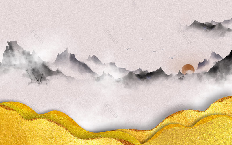 写意中国风鎏金山水复古大气国风背景,插画/手绘图,插画/手绘图库,插画/手绘图下载,插画/手绘